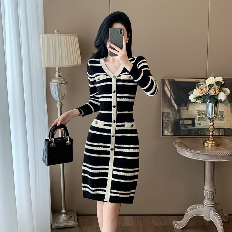 【dress】ボーダー柄ニットワンピース　M25353