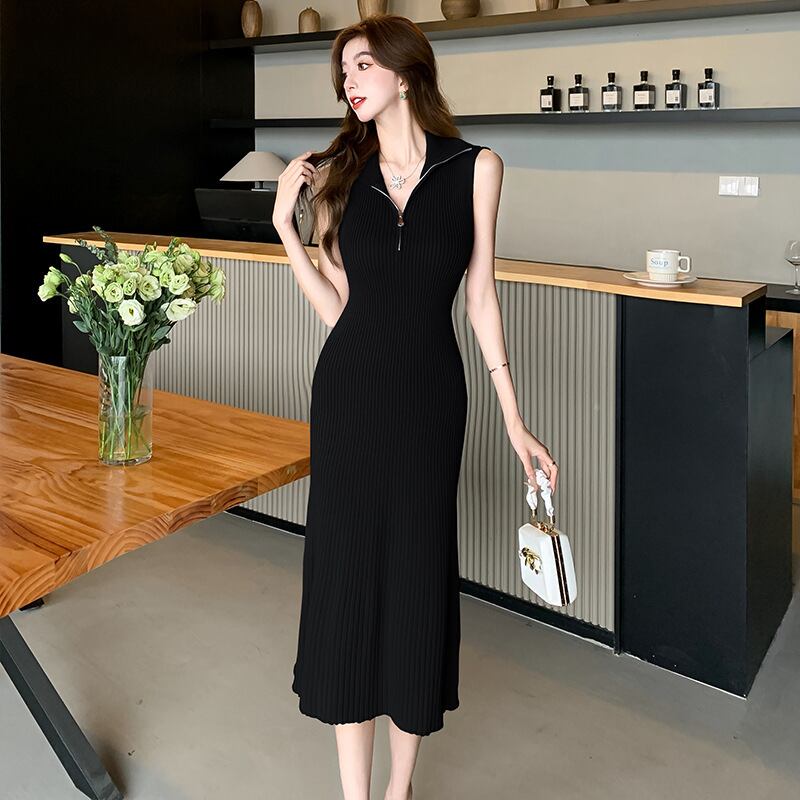 【dress】ファスナーノースリーブニットワンピース G21122