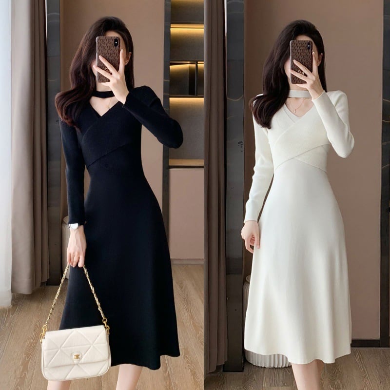 【dress】ホルターネックVネックワンピース　M25693