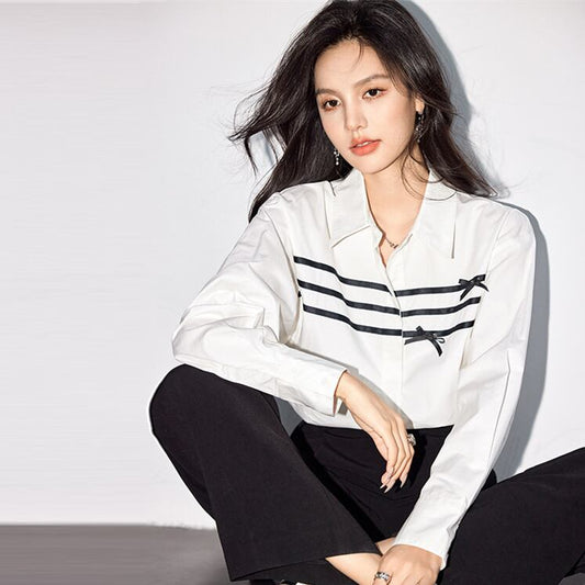 【tops】リボン長袖ブラウスG20241