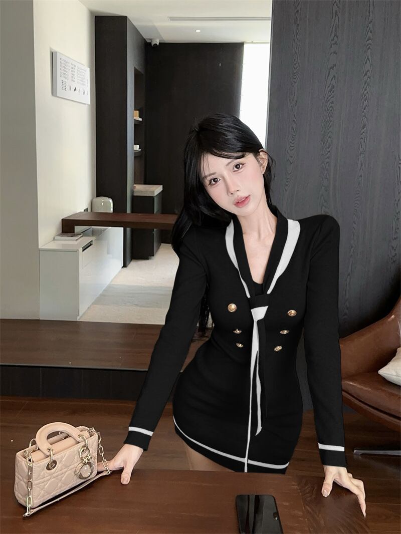 【dress】Vネックニットワンピース　M27288