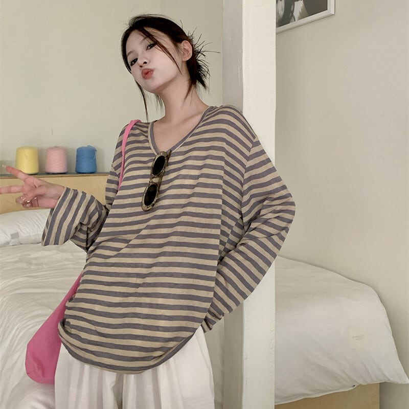【tops】ボーダー柄長袖Tシャツ　M25168