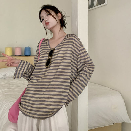 【tops】ボーダー柄長袖Tシャツ　M25168