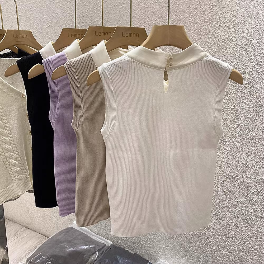 【tops】タイカラーニットタンクトップF7262