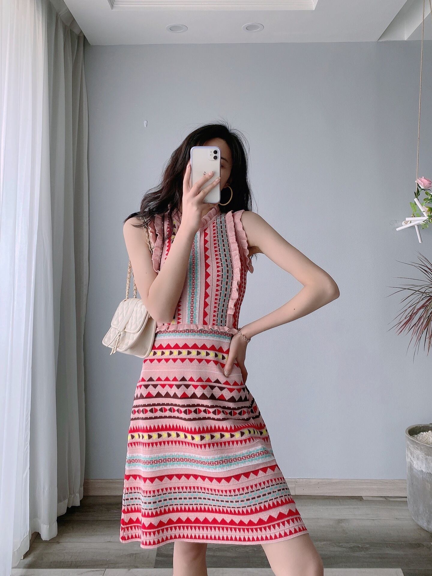 【dress】ファッションストライプ柄切り替え気質満点ノースリーブニット ワンピース G0407