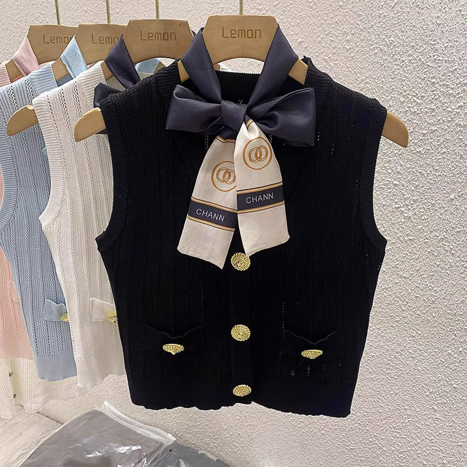 【tops】4色リボン付きキャミソール F7576