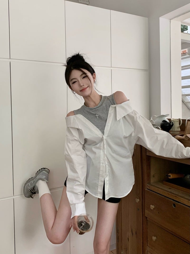 【tops】切り替えオフショルダートップス　M26107