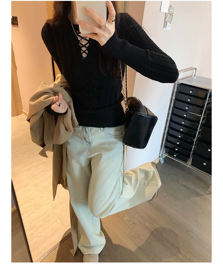 【tops】カットワークニットトップス　ニットトップス