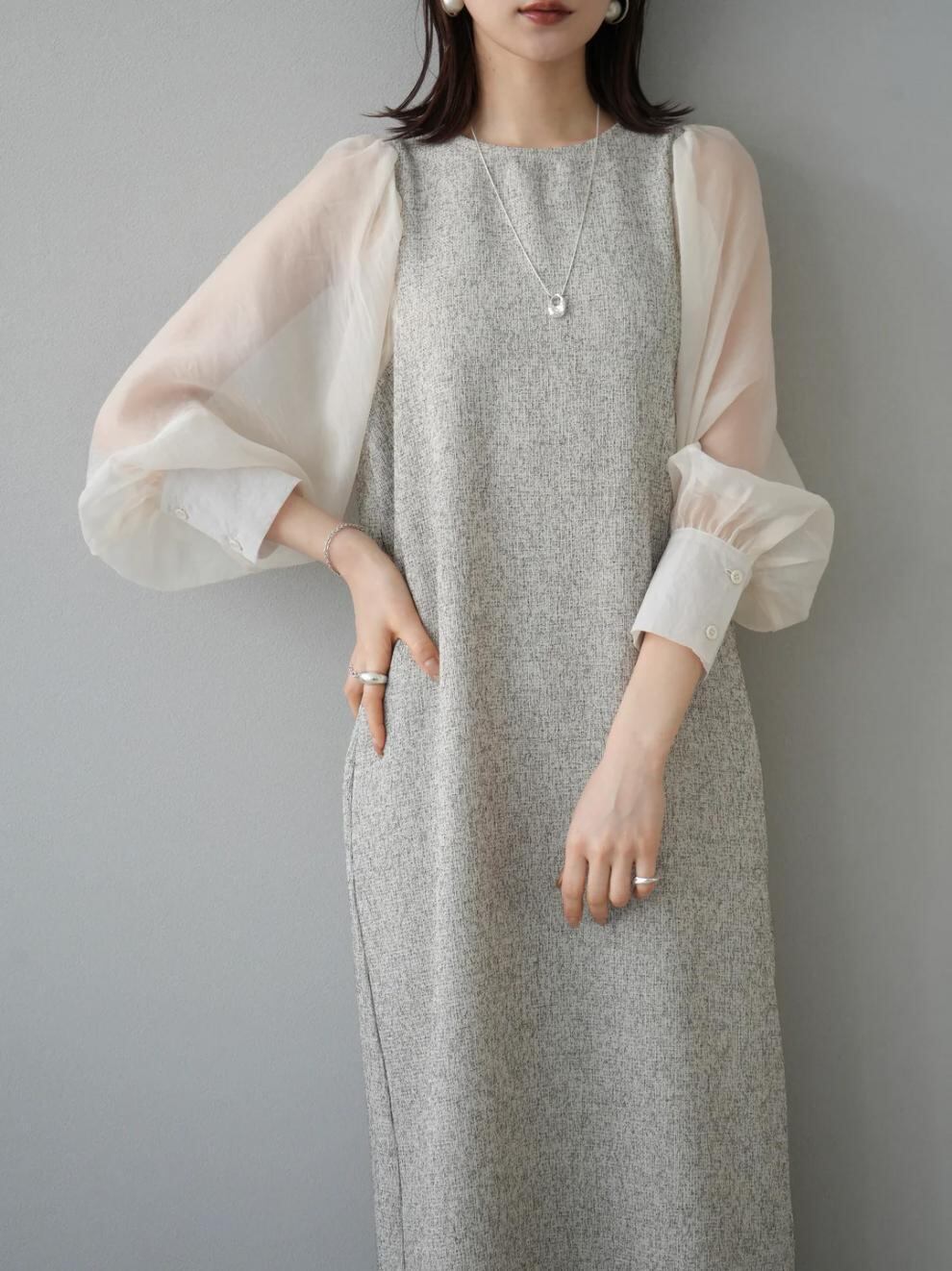 【dress】シアースリーブドッキングワンピース　N2964
