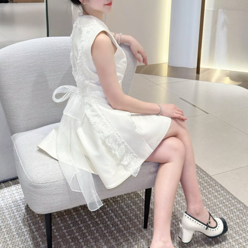 【dress】バックリボンレースドッキングミニワンピース　N3535