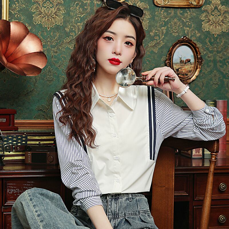 【tops】ストライプ柄長袖ブラウスG20238