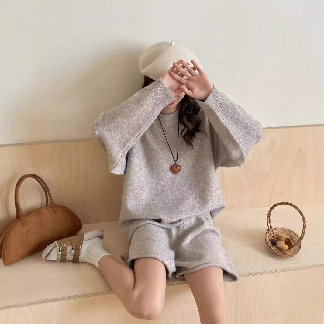 【set】ニットトップス×ショートパンツセット　M26728