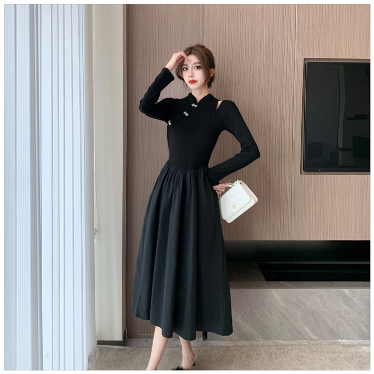 【dress】ニット切り替えワンピース　M25547