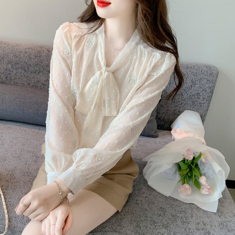【tops】リボン付きシャツトップス　M28633