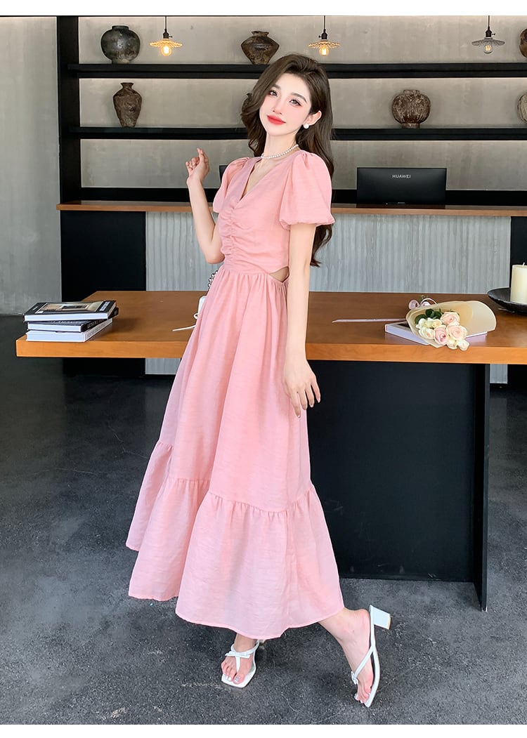 【dress】Vネックギャザーワンピース G20667