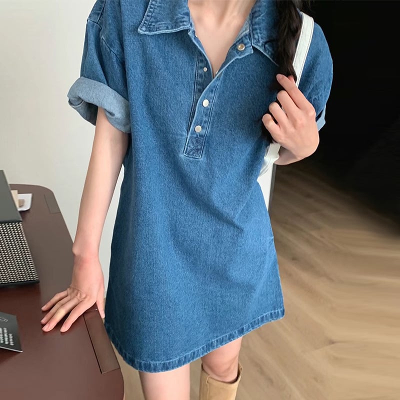 【dress】POLOネックデニムワンピース　M23901