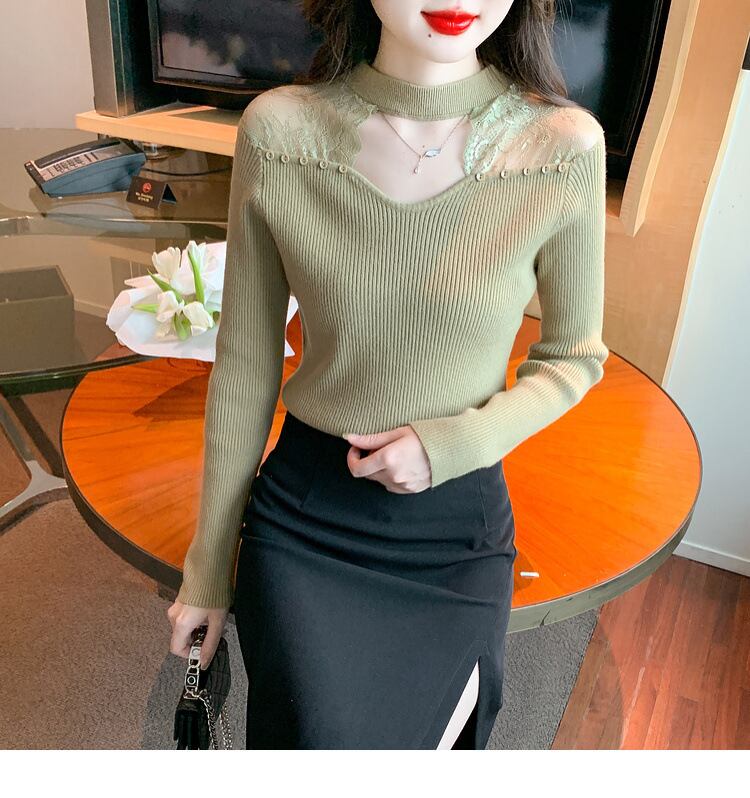 【tops】レースドッキングニットトップス　M27628