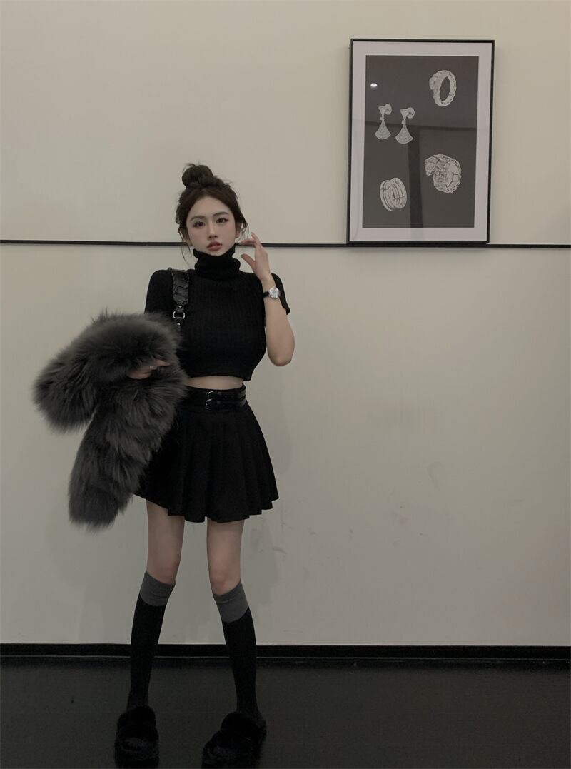 【tops】ハイネックニットTシャツトップス　M28734