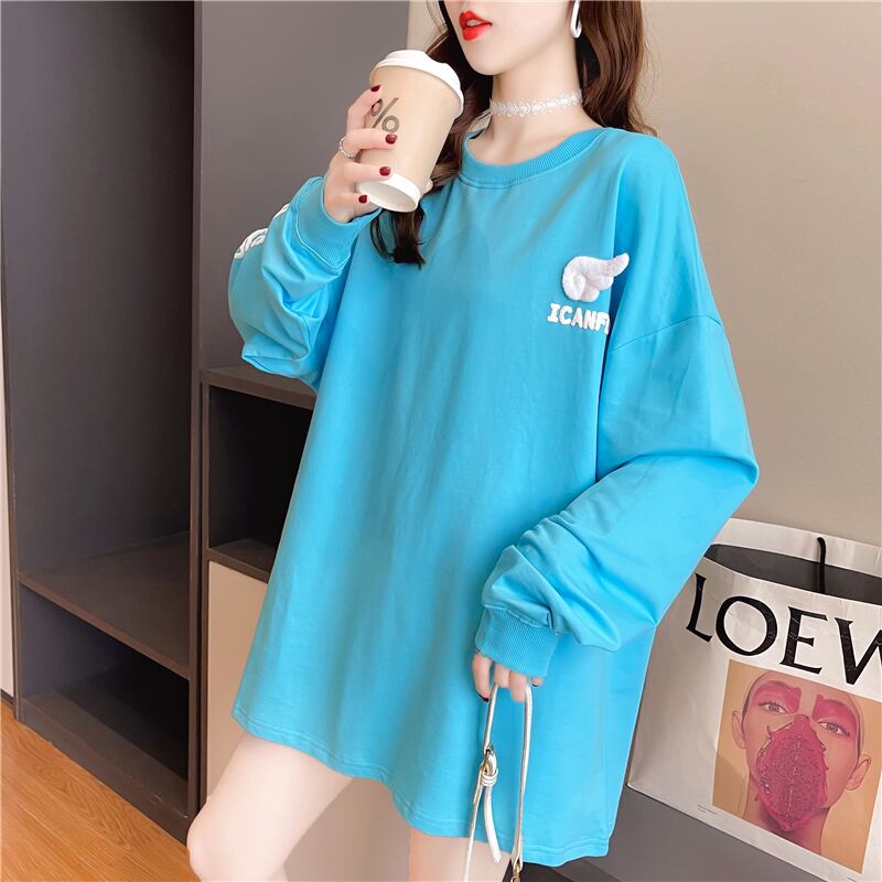 【tops】必ず目を引くラウンドネック長袖英字柄配色ゆったり着回しパーカーF0761