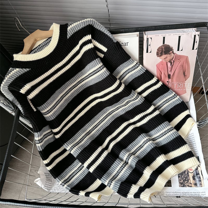 【tops】ボーダー柄ニットセーター　M18954