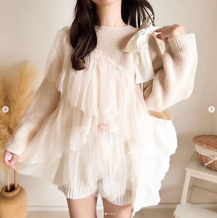 【tops】チュールドッキングニットセーター　M27082