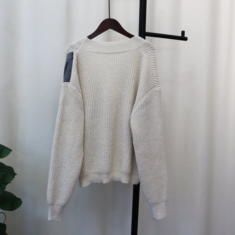 【outer】デニム切り替えニットカーデ　 M25432
