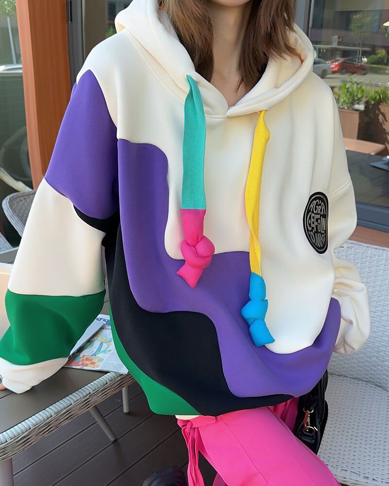 【tops】裹起毛配色フーディー　M18456