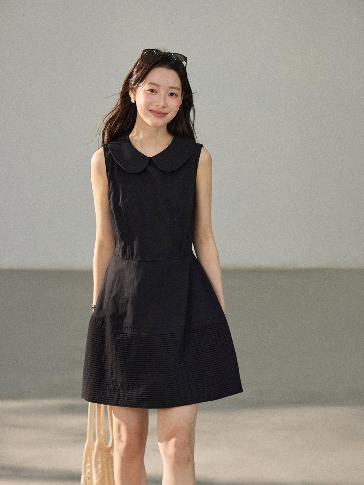 【dress】ピーターパンカラーノースリーブワンピース Q8802