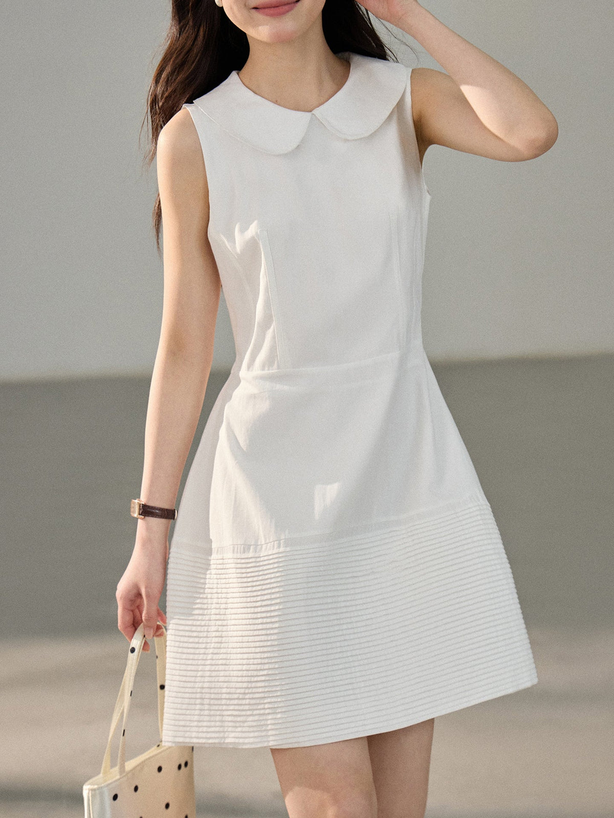 【dress】ピーターパンカラーノースリーブワンピース Q8802