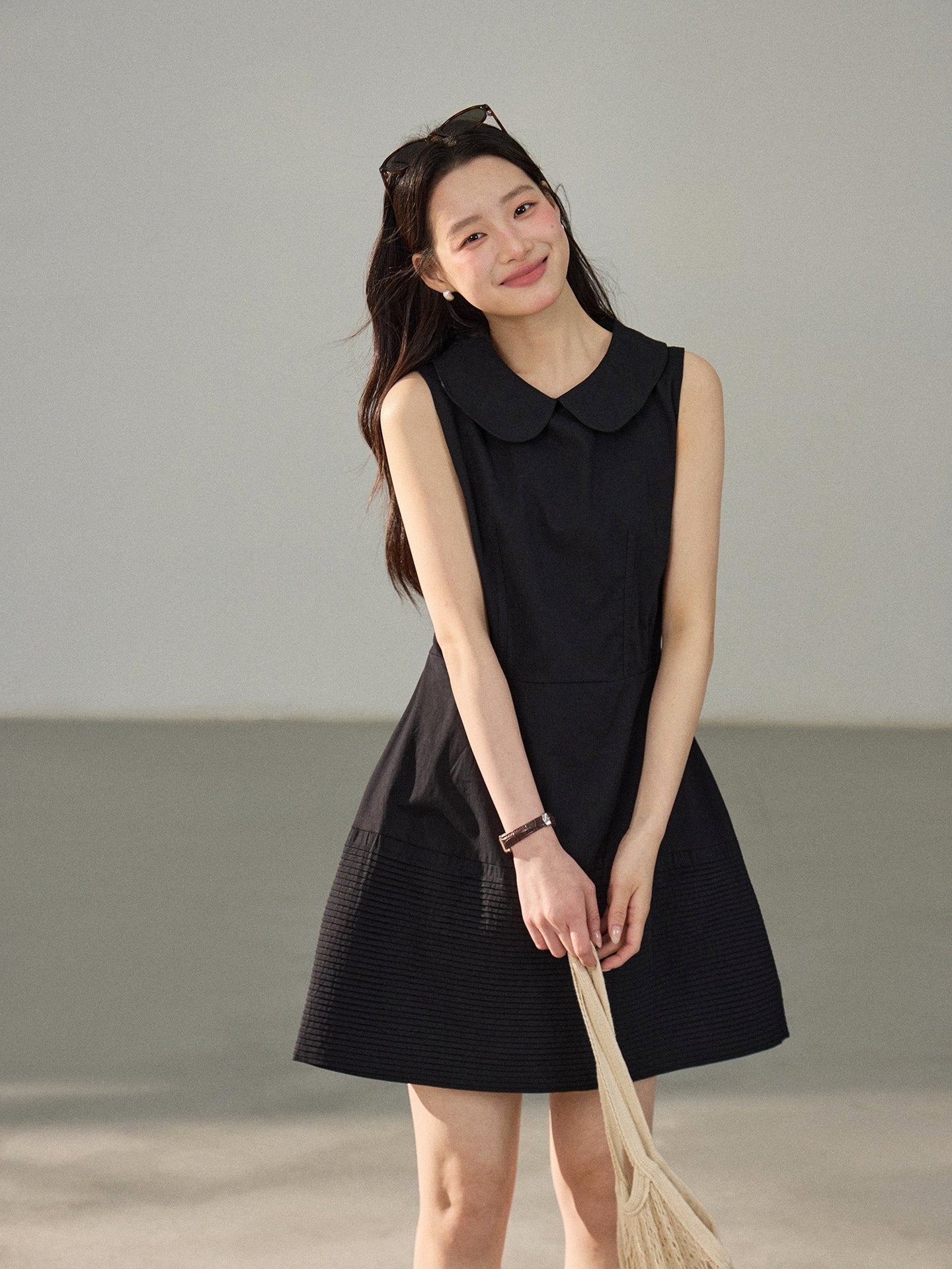 【dress】ピーターパンカラーノースリーブワンピース Q8802