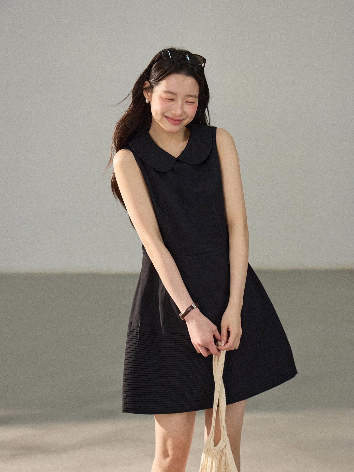 【dress】ピーターパンカラーノースリーブワンピース Q8802