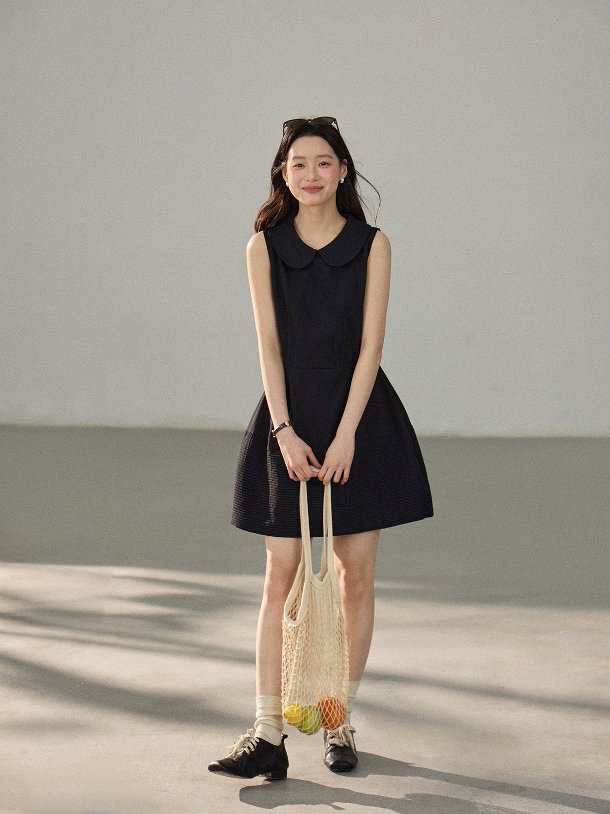 【dress】ピーターパンカラーノースリーブワンピース Q8802