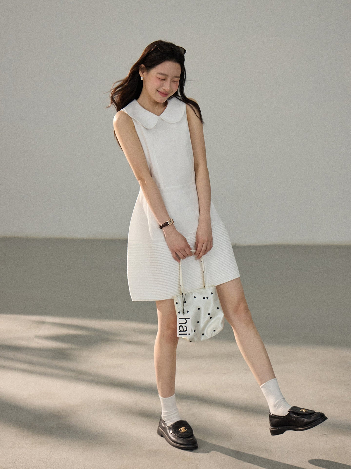 【dress】ピーターパンカラーノースリーブワンピース Q8802
