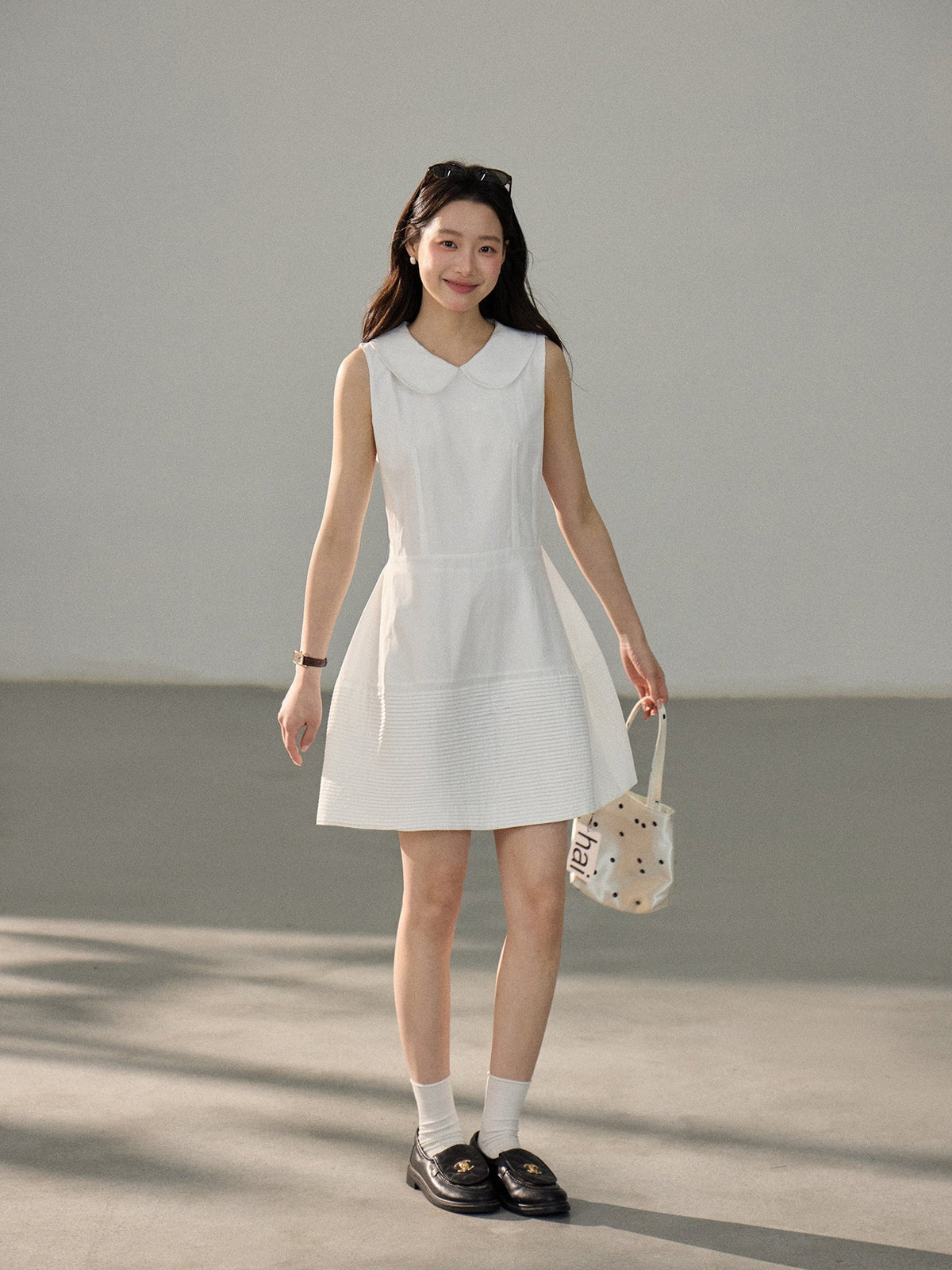 【dress】ピーターパンカラーノースリーブワンピース Q8802