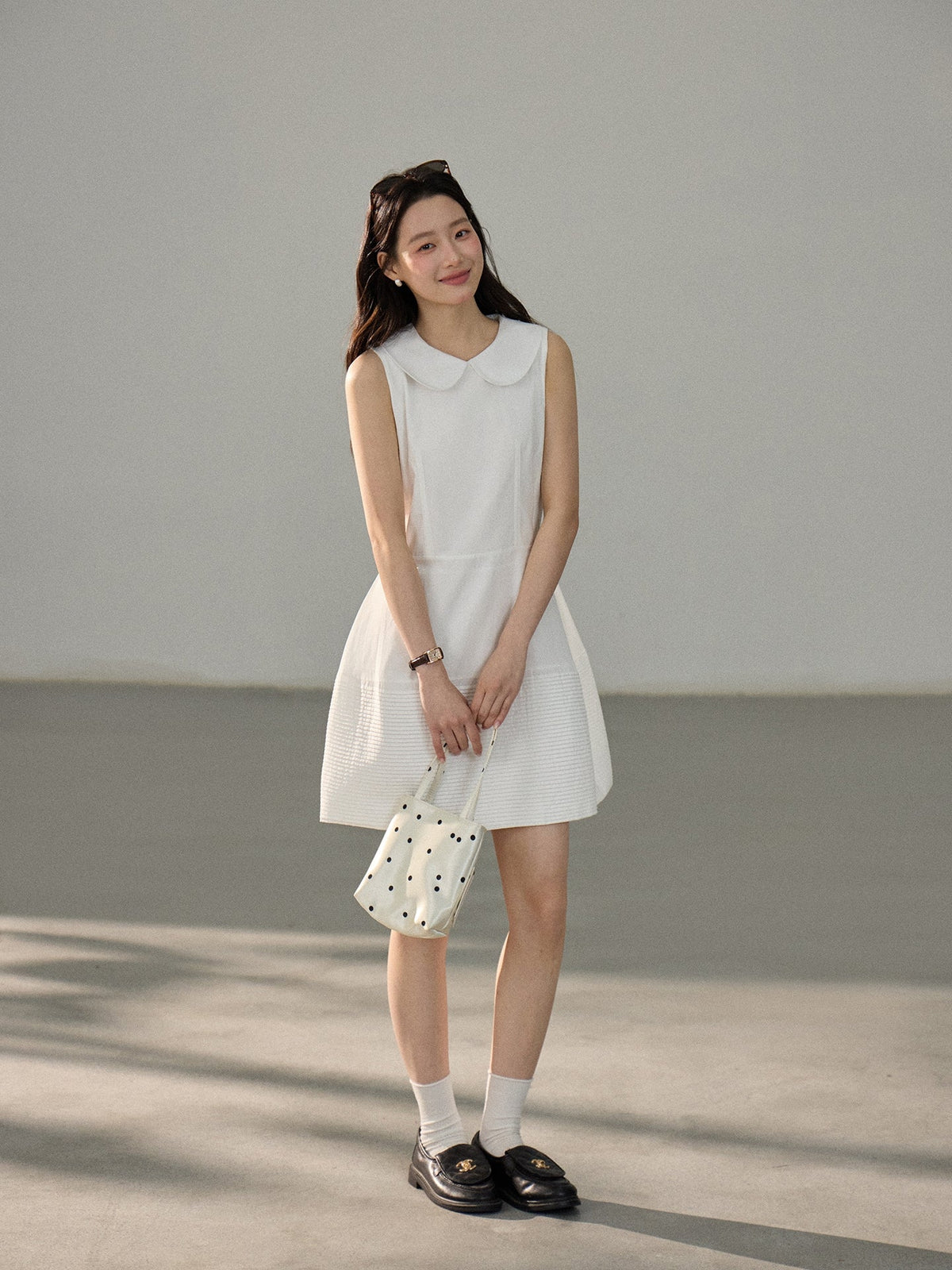 【dress】ピーターパンカラーノースリーブワンピース Q8802