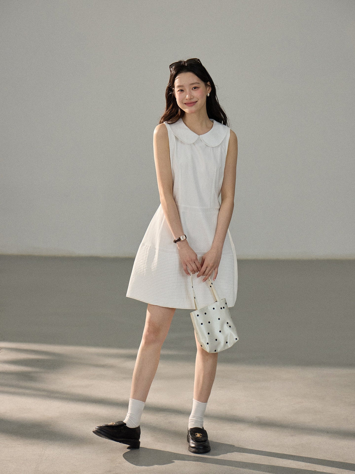 【dress】ピーターパンカラーノースリーブワンピース Q8802