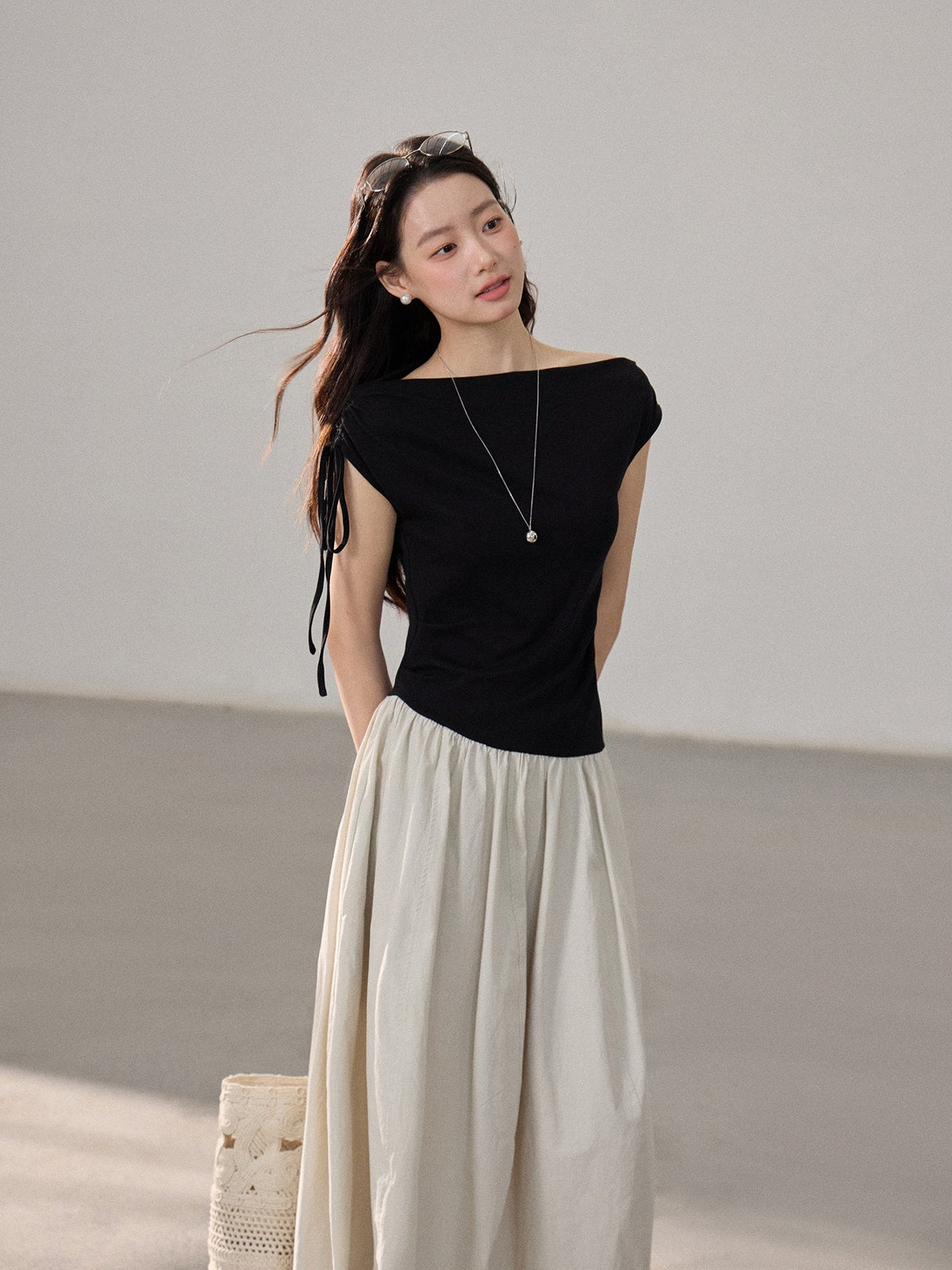 【dress】ドッキングロングワンピース Q8805