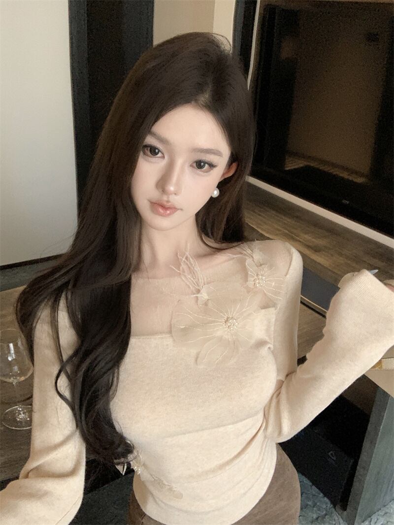【tops】チュールコンビ立体フラワートップス　M28376