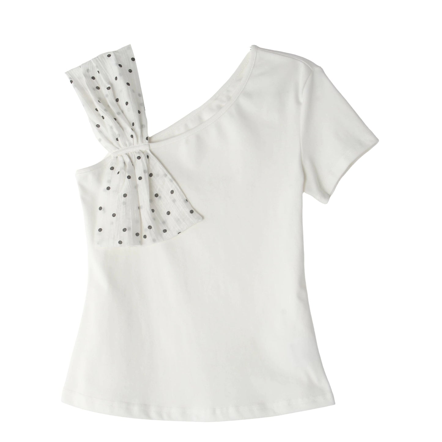 【tops】ドット柄ドッキングトップス Q8809