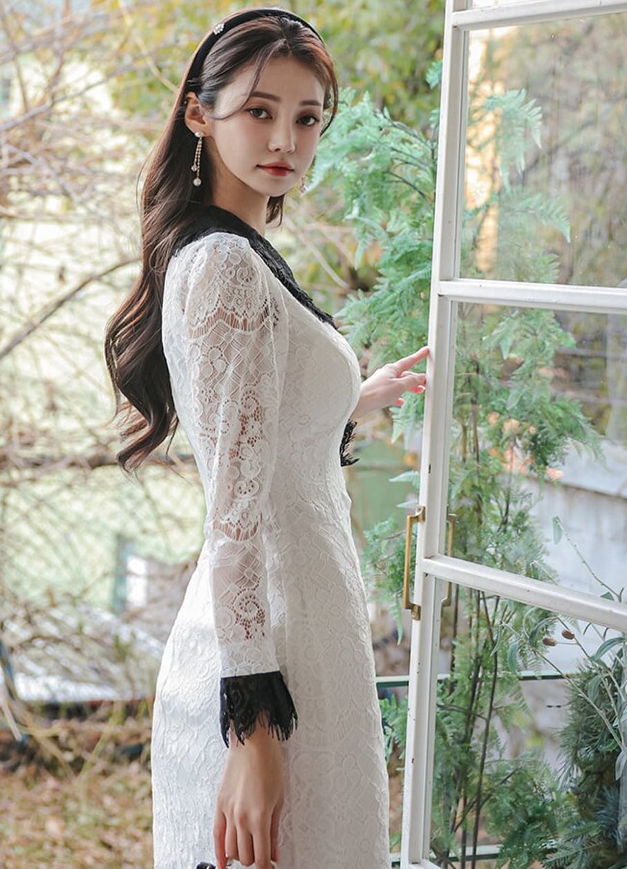 【dress】Aラインレースワンピース Q6943