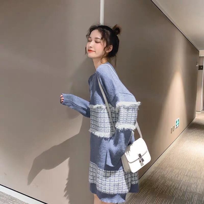 【dress】韓流スタイル!気質満点スウィートルーズゆったり切り替えニットワンピース G2656