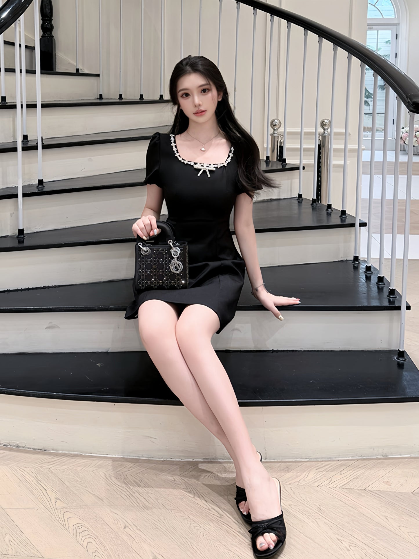 【dress】ラインストーンAラインワンピース Q8760