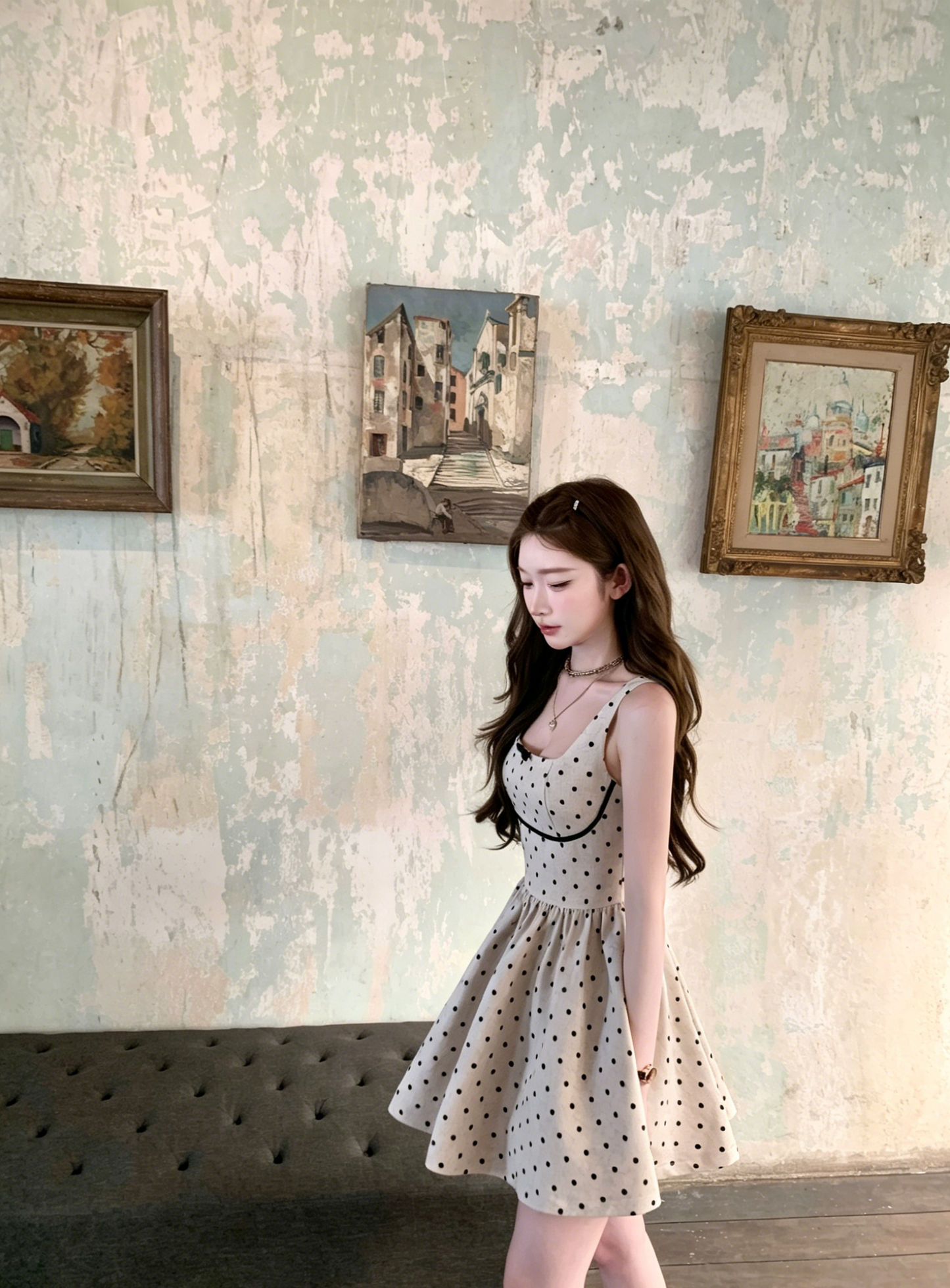 【dress】バックリボンドット柄ミニワンピース　M30198