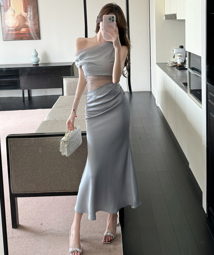 【dress】チュールコンビマーメイドワンピース　M30798