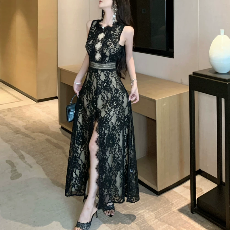 【dress】バックオープンスリットレースワンピース　M32516