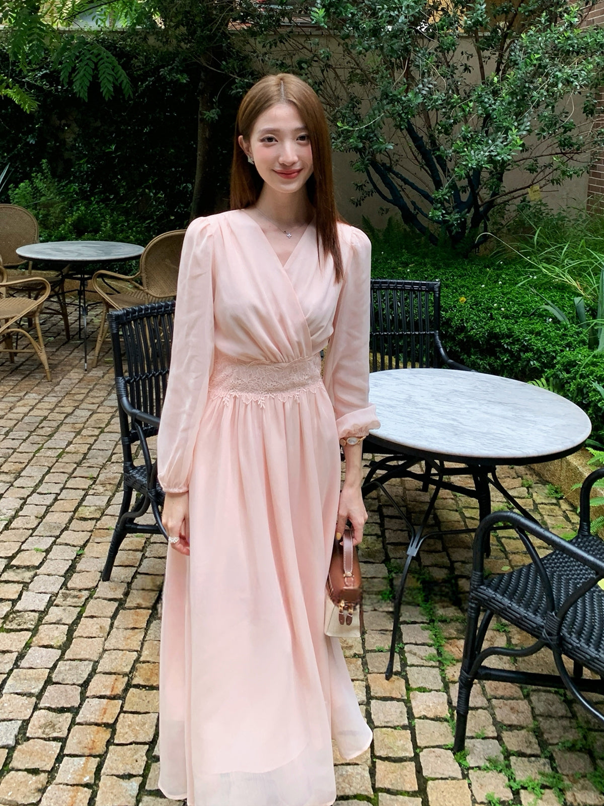 【dress】レースドッキングロングワンピース Q8932