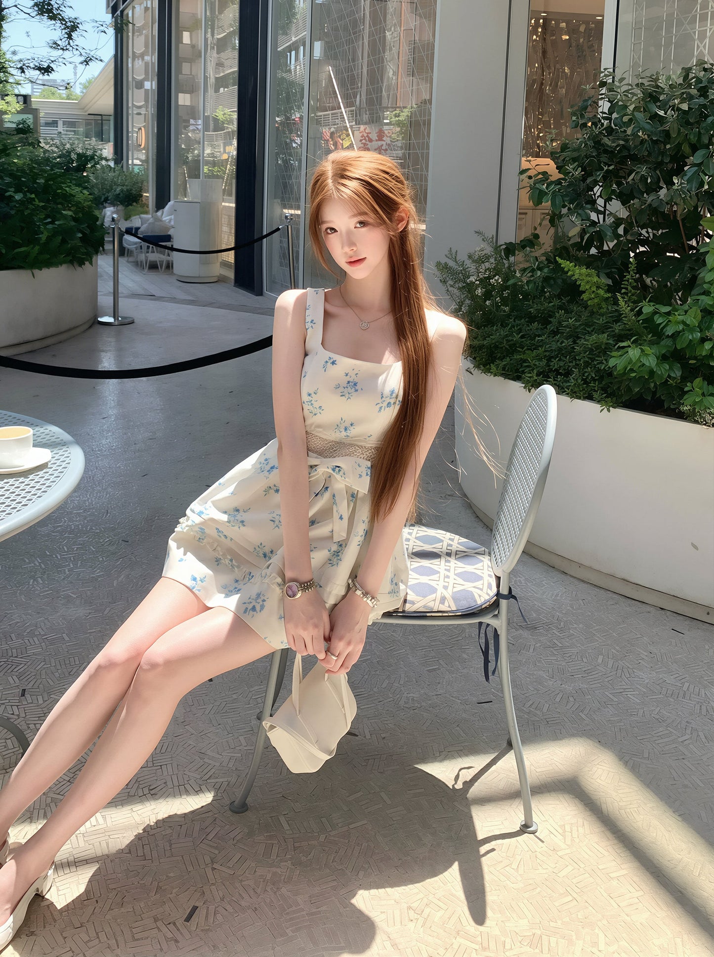 【dress】フラワー柄レースドッキングワンピース Q8757
