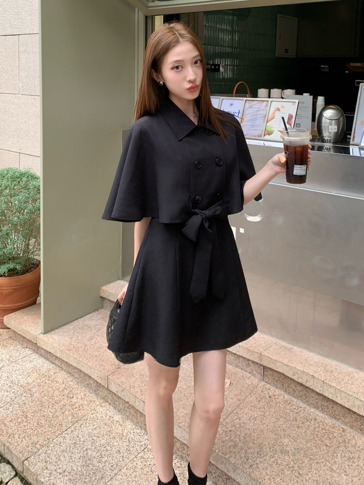 【dress】半袖ケープワンピース Q8963