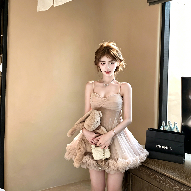 【dress】ギャザーフリルチュールミニワンピース Q8417