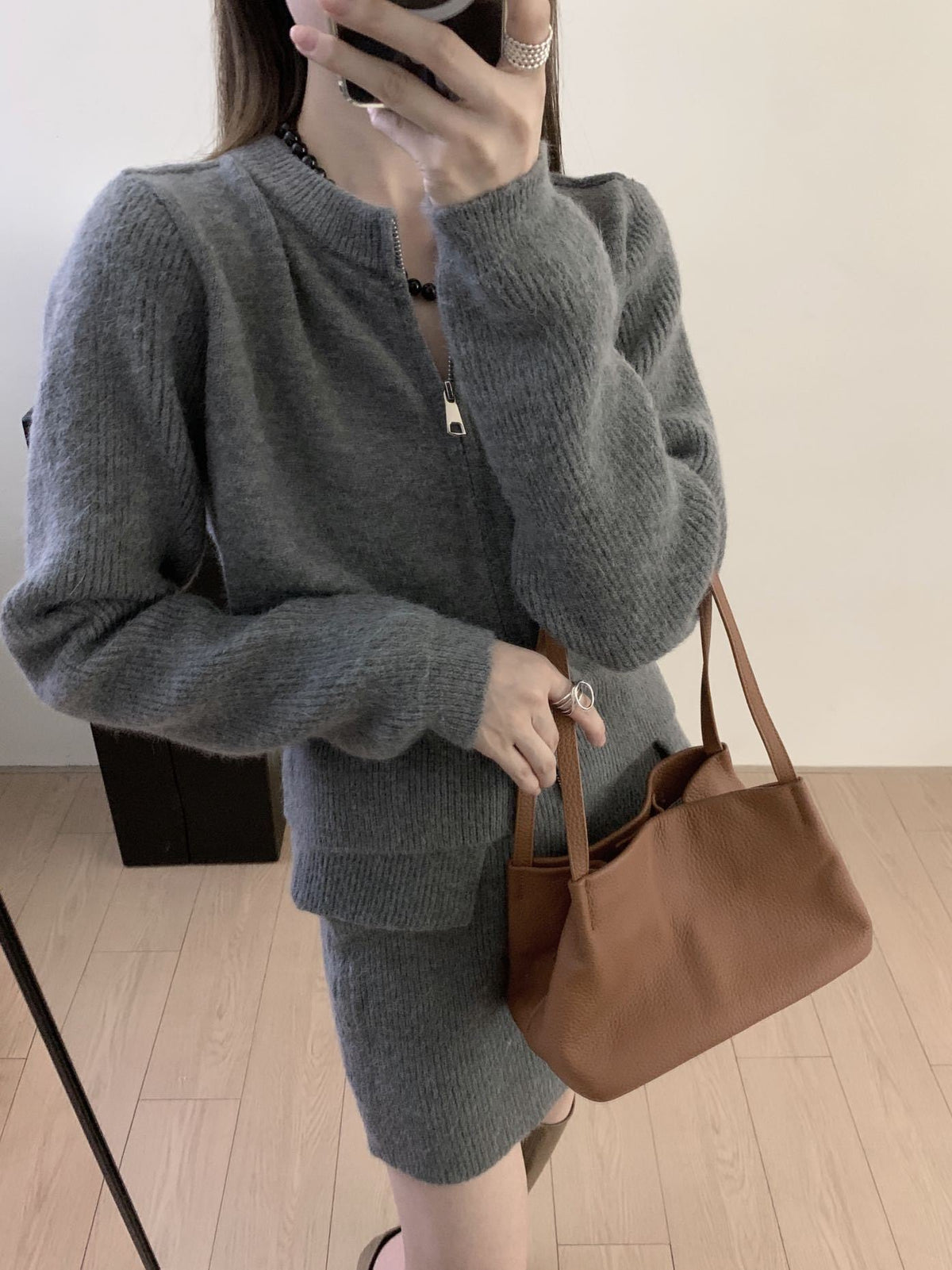 【set】Wジップニットカーデ×スカートセット　M25938